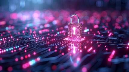 A glowing padlock on a futuristic circuit board, symbolizing digital security and data protection.
