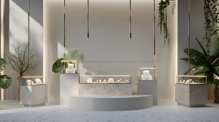 A modern marble podium with glowing ambient lighting stands in a minimalist interior, A stylish, empty product podium with elegant lighting, perfect for showcasing luxury items