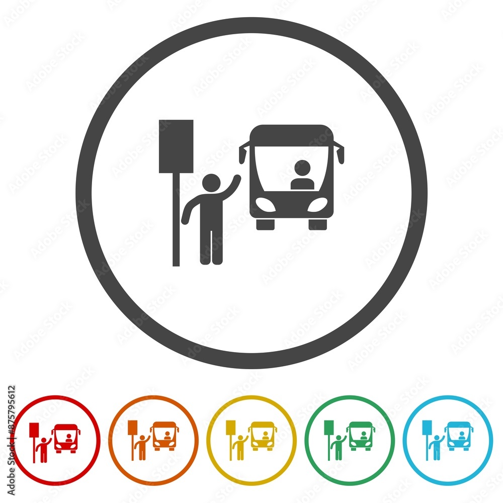 Poster bus station icon. set icons in color circle buttons