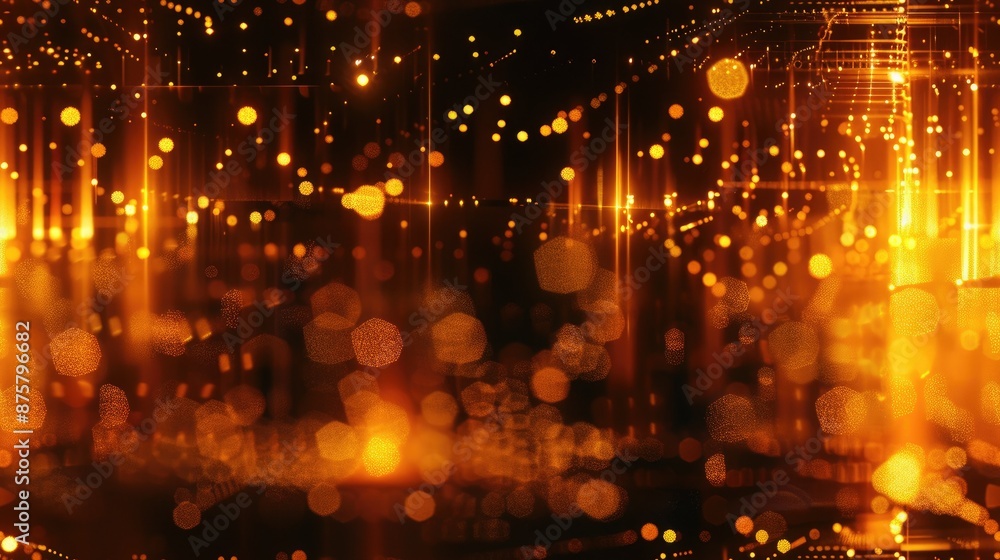 Poster the image is a glowing, golden background with a spotlight shining down. it is an abstract image tha