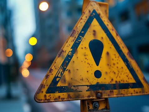 bright yellow triangular warning sign with a black exclamation mark, universally recognized to indicate potential danger or caution.