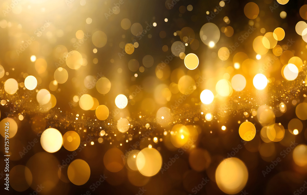 Poster abstract golden background with bright glowing lights, shiny bokeh light effect animation. generativ