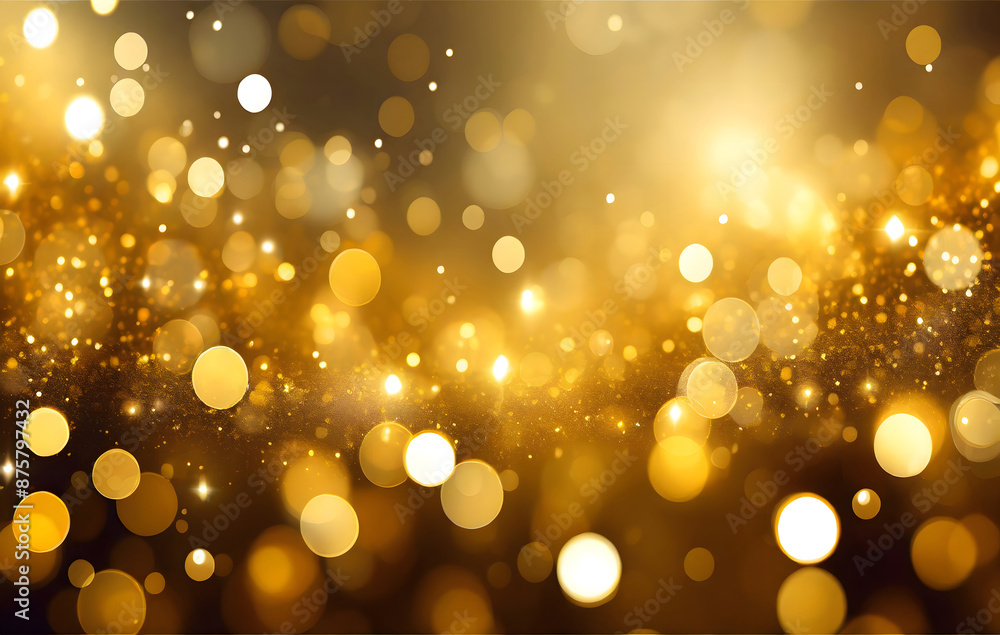 Poster abstract golden background with bright glowing lights, shiny bokeh light effect animation. generativ
