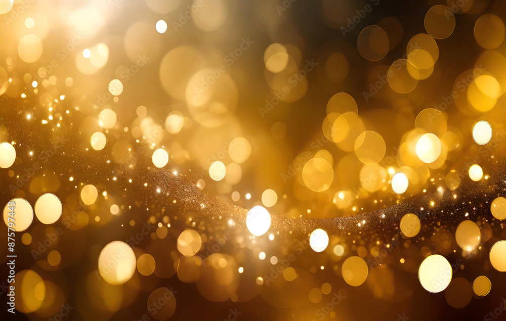 Poster abstract golden background with bright glowing lights, shiny bokeh light effect animation. generativ