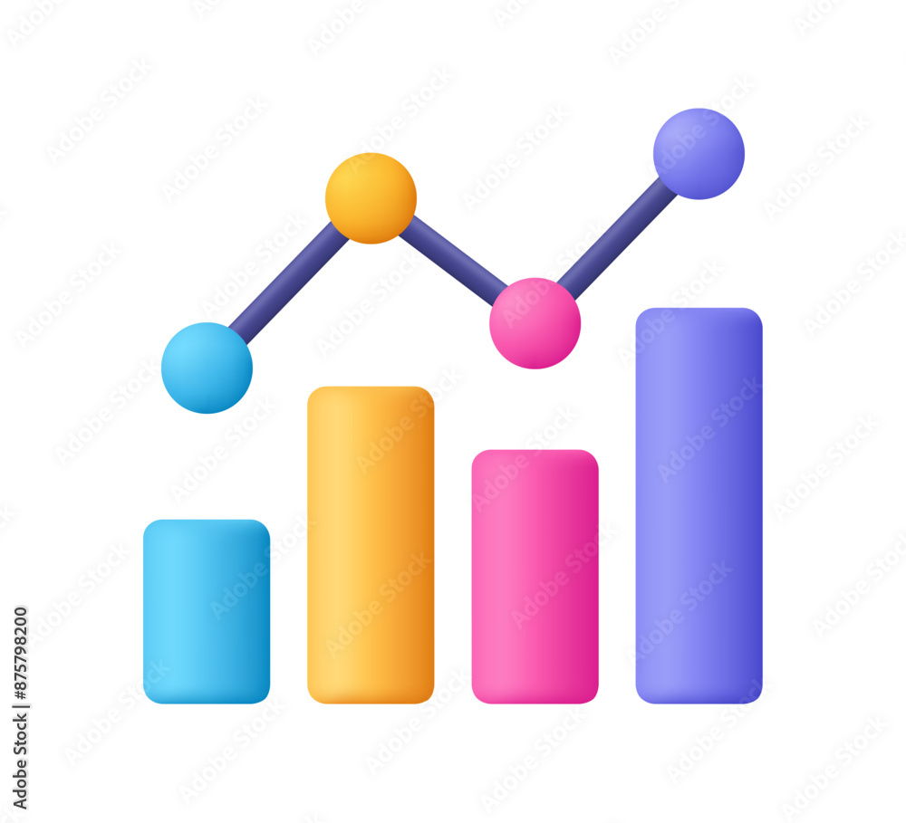 Wall mural growth bar chart with columns, down and up chart. financial stock market, data analysis and business