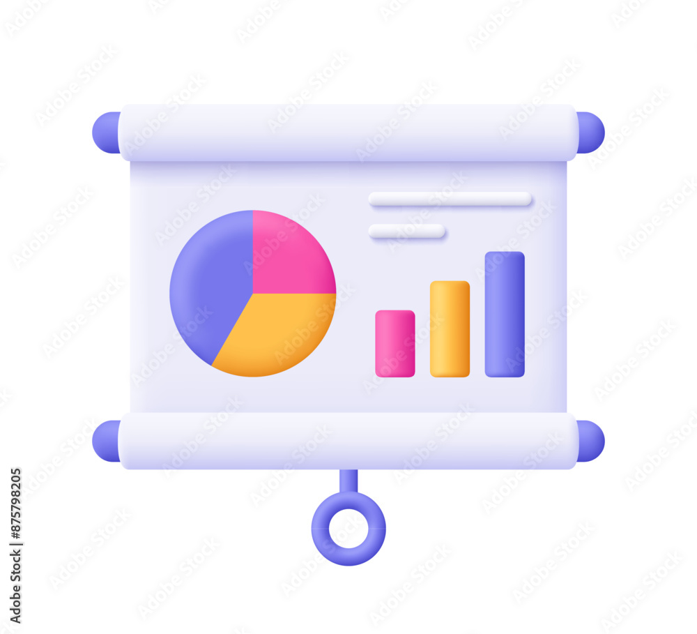 Poster whiteboard presentation with pie chart diagram and graph. data, business and finance analysis, infog