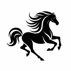A black and white vector silhouette illustration of a galloping horse
