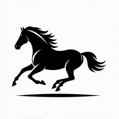 A black and white vector silhouette illustration of a galloping horse