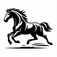 Obraz premium A black and white vector silhouette illustration of a galloping horse