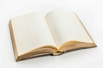 Fototapeta premium open blank book on white background, top view, mockup style, white space for text, copy of stock photo, high resolution, high quality, high detail, professional photography