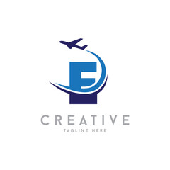 Letter E Air Travel Logo vector icon Design with plane graphic element, symbol, sign for travel agency logo design. airline logo illustration
