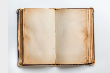 Fototapeta premium open blank book on white background, top view, mockup style, white space for text, copy of stock photo, high resolution, high quality, high detail, professional photography