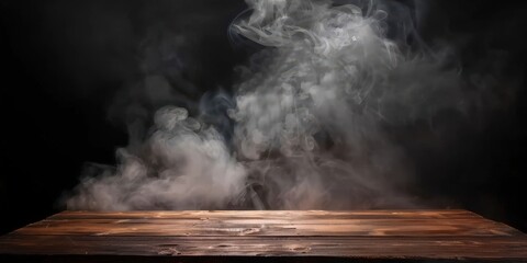 Mysterious Wooden Table with Smoke