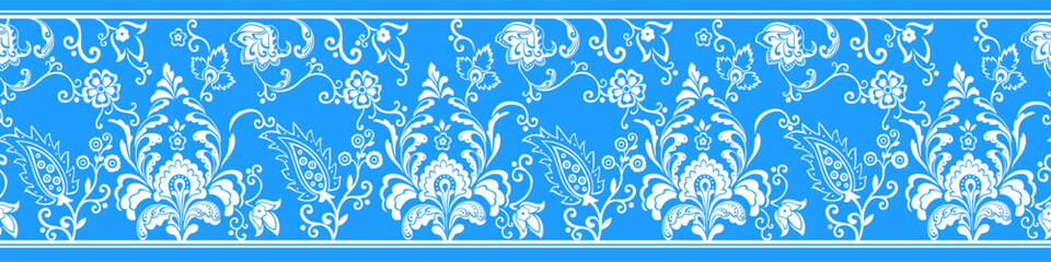 Paisley Pattern. Vintage ornamental border. Good for textile fabric design, wrapping paper, ribbon, website wallpapers, textile, wallpaper and apparel. Elegant abstract border leaves. Vector