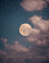 Obraz premium and star clouds moon night paint illustration design background watercolor stars drawing sky