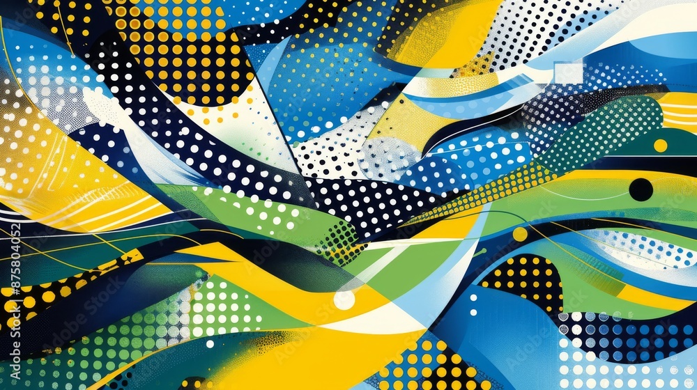 Poster abstract composition of organic forms and halftone patterns in bright summer colors