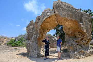 Tombs of the Kings in Cyprus Paphos, two women on an excursion, photo for memory