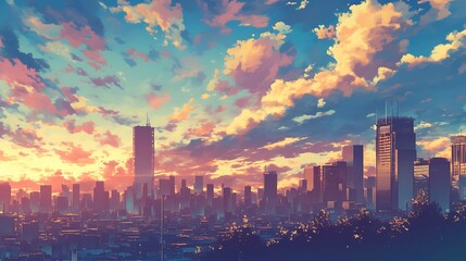 Fototapeta premium Cityscape with a Sunset Sky