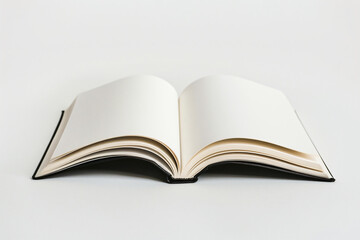 Obraz premium open blank book on white background, top view, mockup style, white space for text, copy of stock photo, high resolution, high quality, high detail, professional photography