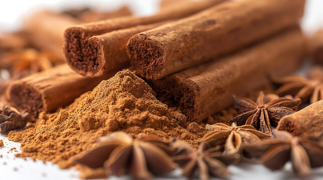 Fragrant canella sticks and canella powder. Isolated, no background.