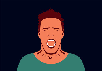The man screams and cries. Expression of negative emotions. Social pressure. Aggression.
