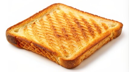 Isolated crispy toasted bread geometric shape, golden brown and crunchy, against a clean pure white background, devoid of any distractions.