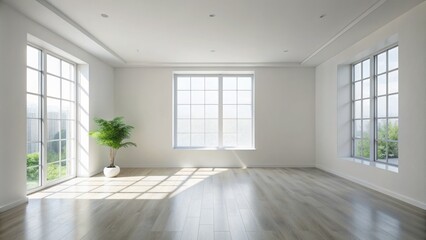 Sparse, minimalist interior featuring a vacant, pristine white room with a single window admitting natural light on the side wall.