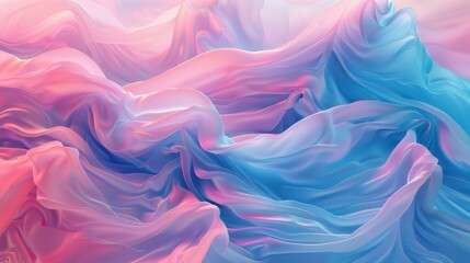 Obraz premium Delicate, flowing pastel fabric in shades of pink and blue, creating a mesmerizing, ethereal scene with gentle folds and a dreamy, soothing ambiance.