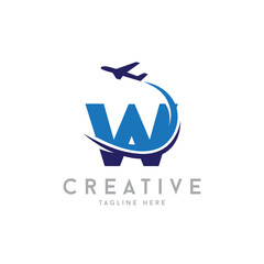 Letter W Air Travel Logo vector icon Design with plane graphic element, symbol, sign for travel agency logo design. airline logo illustration