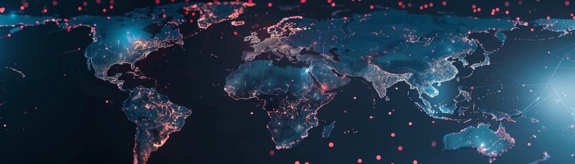 Digital World Map with Connected Lines and Dots