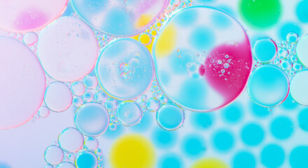 Abstract background of colorful bubbles of oil in liquid