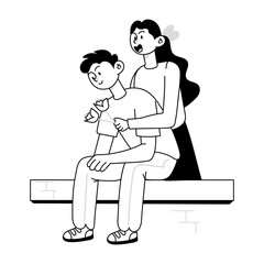 Girl surprising boyfriend with flowers, doodle mini illustration 

