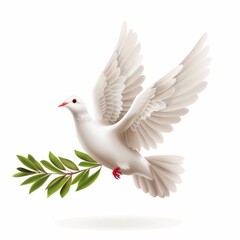 Obraz premium Peace dove icon, pigeons, twigs 3d realistic collection. Flying birds silhouettes on white