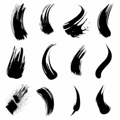 Brush stroke icon, paintbrush smear isolated, brushstroke painted texture, ink paint shape, splash stain set