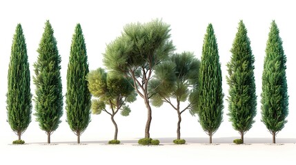 Cypress Trees against White Background