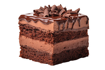 A piece of chocolate cake isolated on a transparent background.