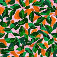 Artistic Leaf Design in Dark Green and Pink