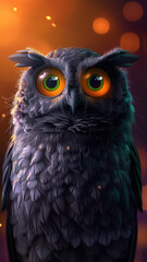 Obraz premium Surprised Owl Illustration on Orange Background