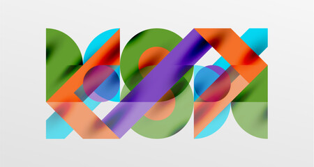 Circles and shadows. Colorful round elements with triangles, semi circles and other shapes. Vector Illustration For Wallpaper, Banner, Background, Card, Book Illustration, landing page