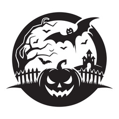 Chilling Halloween scene featuring eerie pumpkins, fluttering bats, and a haunting cemetery backdrop