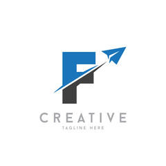 Letter F Air Travel Logo vector icon Design with plane graphic element, symbol, sign for travel agency logo design. airline logo illustration