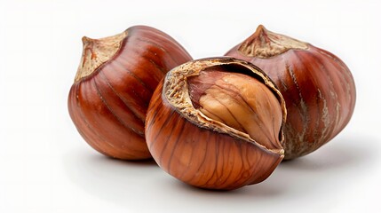 Obraz premium Vibrant Hazelnut: Ripe Brown Shell on High Contrast White Background