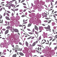 Detailed Floral Grid with Realistic Blue, Green, and Pink Flowers