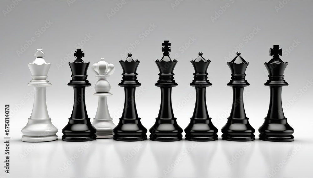 Poster six pieces three dimensional 3d chess all rendering different chess knight color olated standing kin