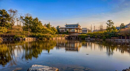 Fototapeta premium “Urban Harmony: Reflections on Nature and Architecture”