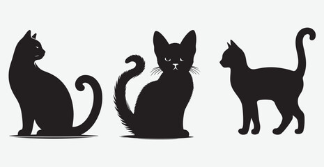 Cat silhouette isolated vector head tail full elegant new best cute sit design illustration animal pet collection full body head black and white download