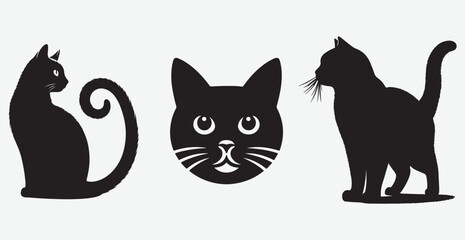 Cat silhouette isolated vector head tail full elegant new best cute sit design illustration animal pet collection full body head black and white download