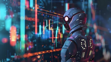 Fototapeta premium Robot Looking at Data Display
