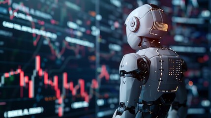 Fototapeta premium Robot Looking at Data Display