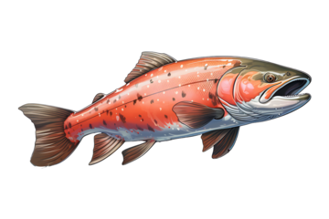 Salmon animal sketch trout Isolated on transparent background